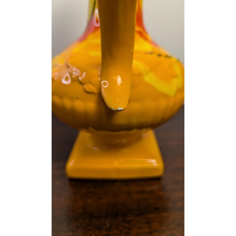 Vintage MCM Psychedelic Drip Glaze Ewer Vase Orange Retro Atomic Pottery 931 USA